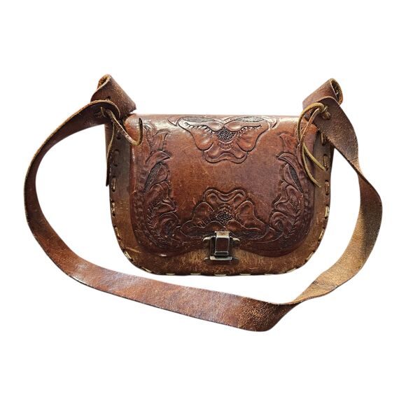 No Brand Handbags - Vintage Hand Tooled Leather Bag Purse Shoulder Bag Brown